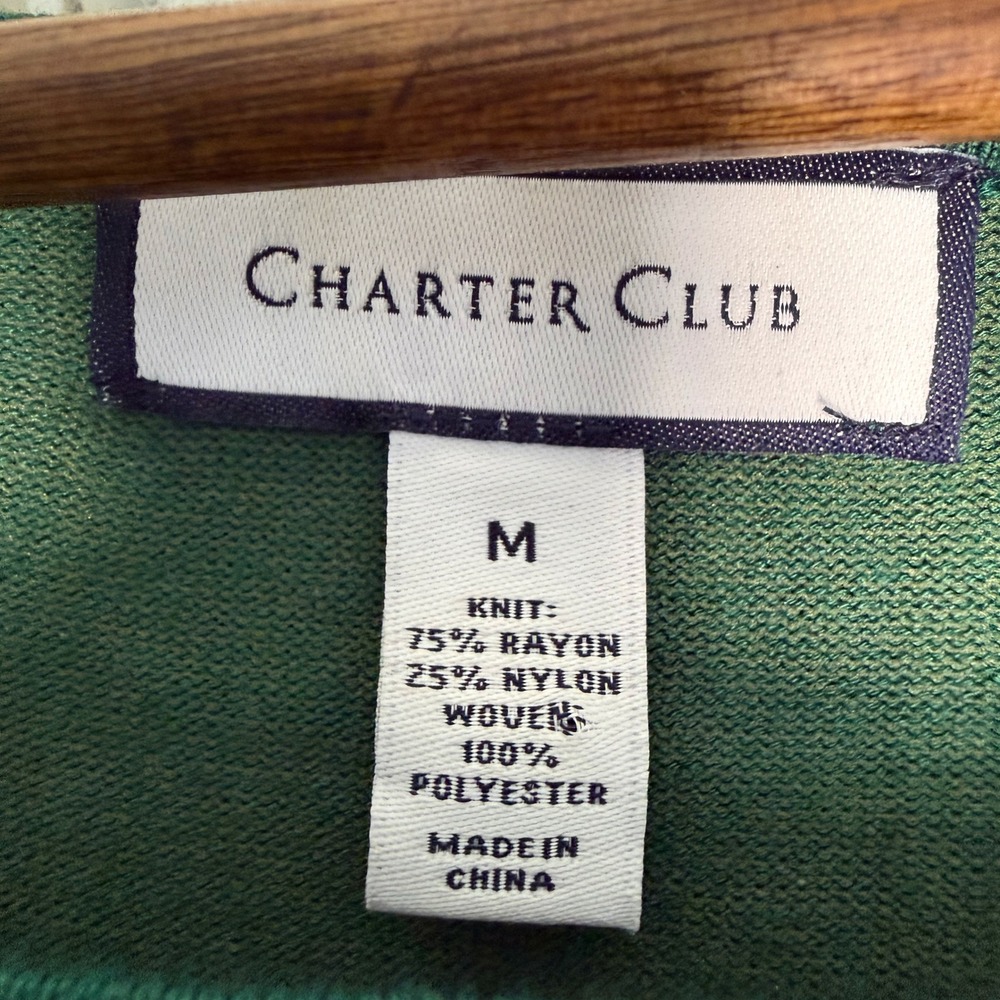 Charter Club Green Layered Look Sweater Rhinestone Embellished Womens Medium EUC - Picture 7 of 9